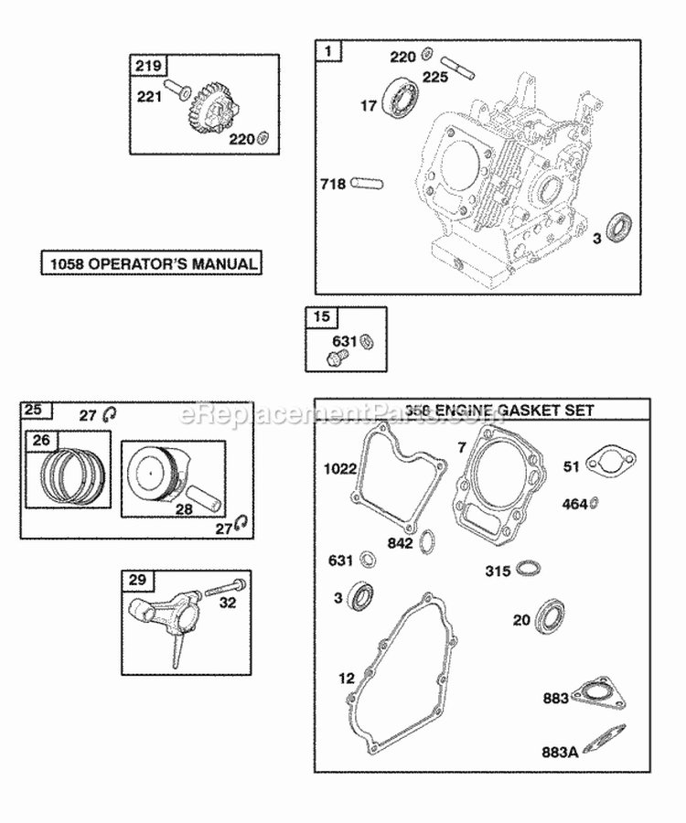 Cylinder Gasket Set-Engine OperatorS Manual Piston Rings Connecting Rod Warning Label Diagram and Parts List for 086432-0143-B1  Briggs and Stratton Engine